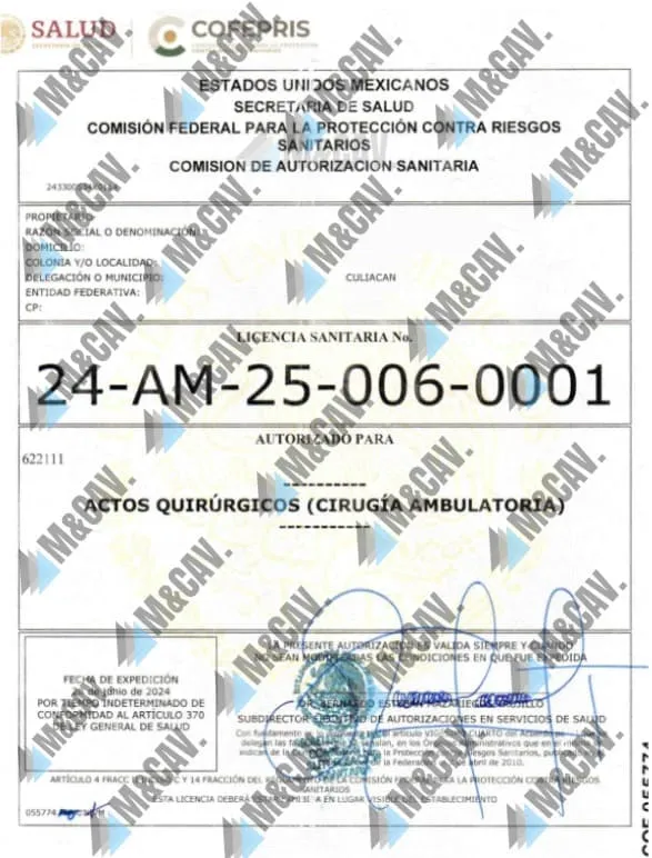 Licencia de Actos Quirúrgicos — Cirugía Ambulatoria — Culiacán, Sinaloa